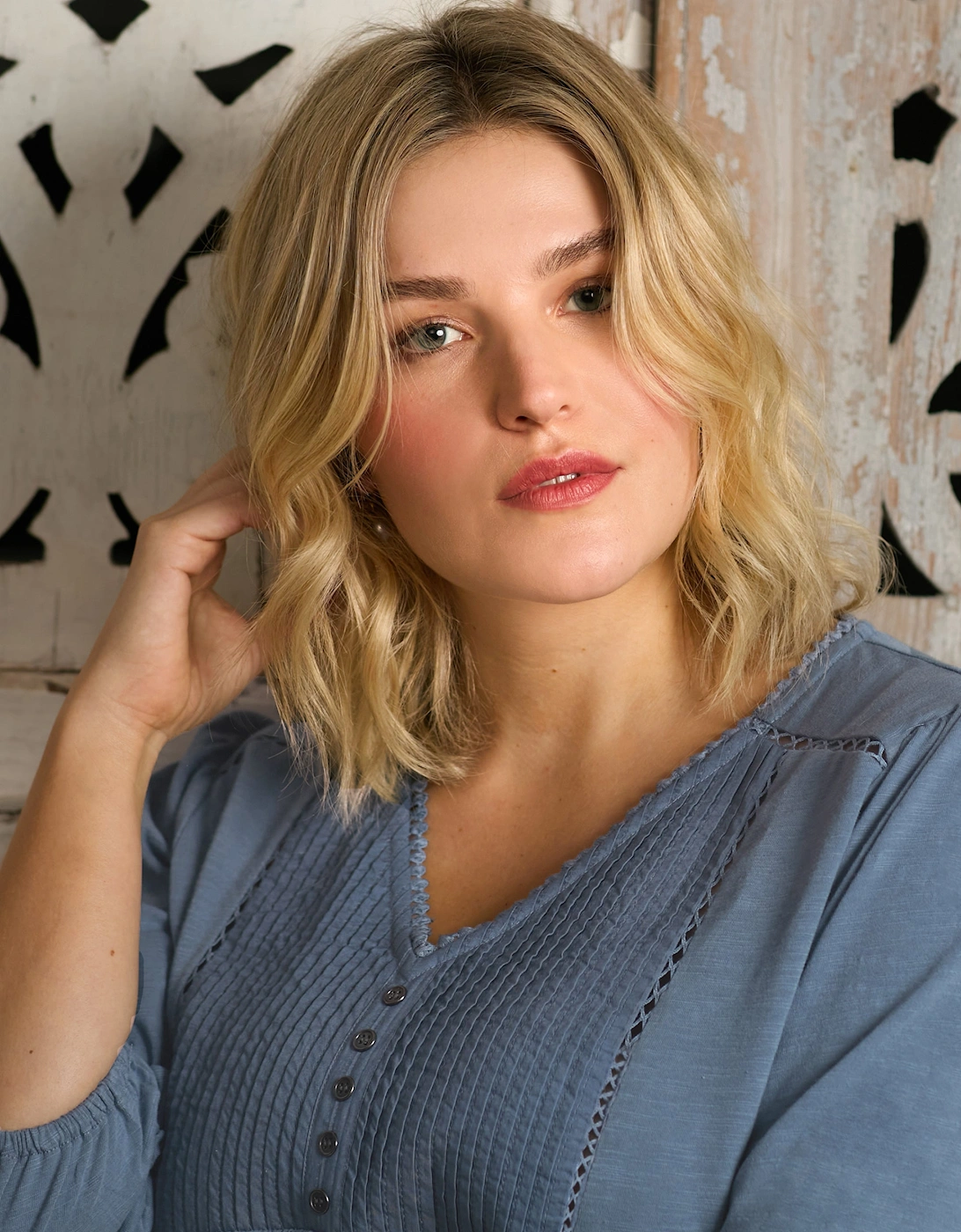 Blue Cotton Slub Pintuck Tunic