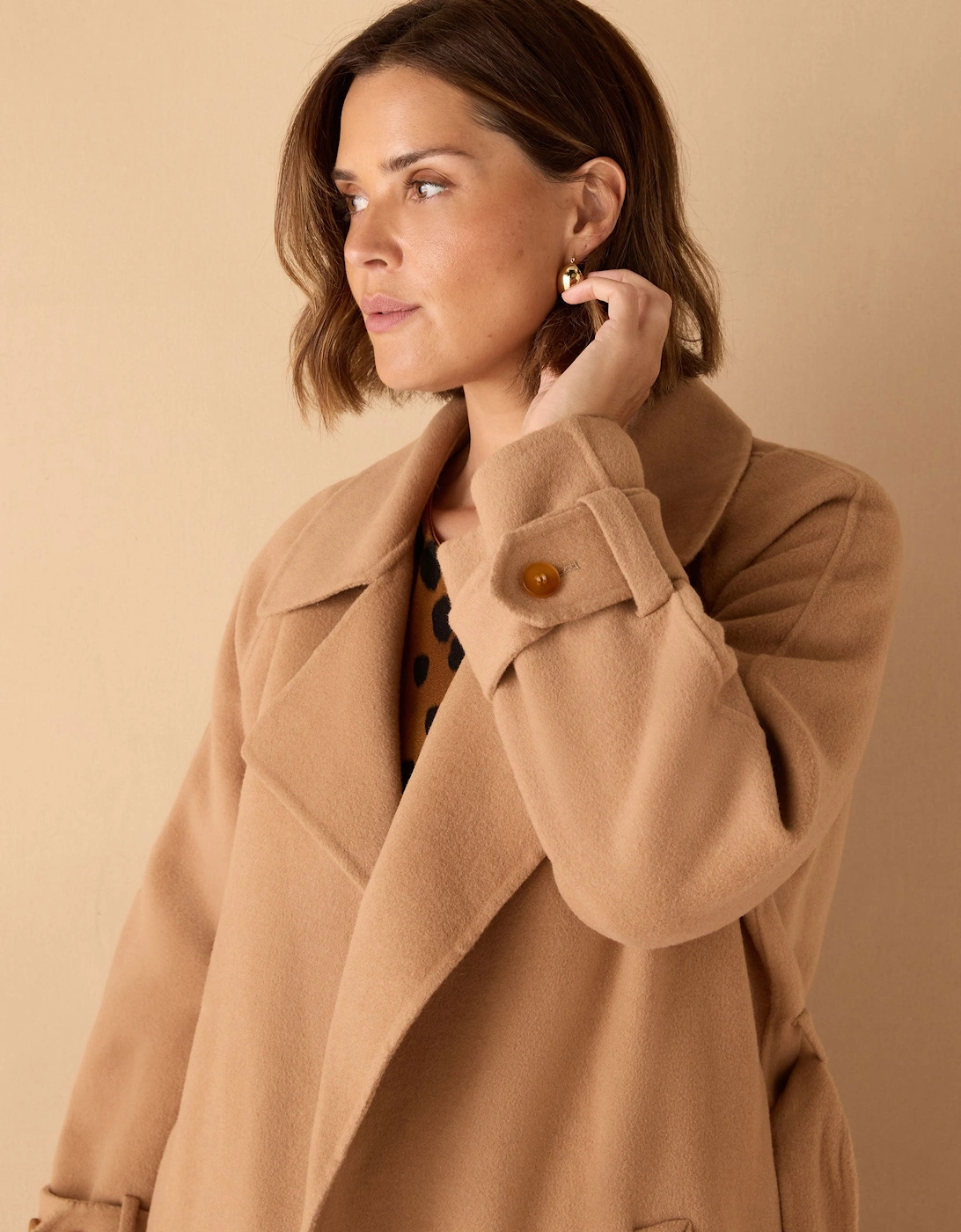 Camel Wool Blend Belted Coat