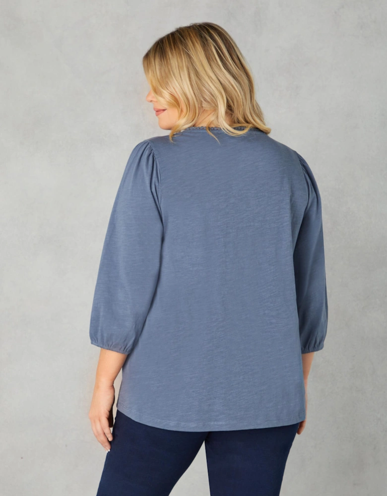Blue Cotton Slub Pintuck Tunic