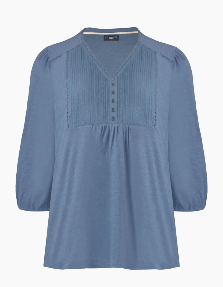 Blue Cotton Slub Pintuck Tunic