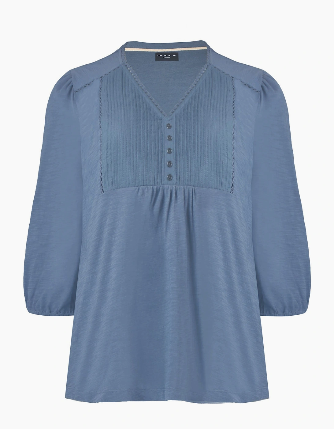 Blue Cotton Slub Pintuck Tunic