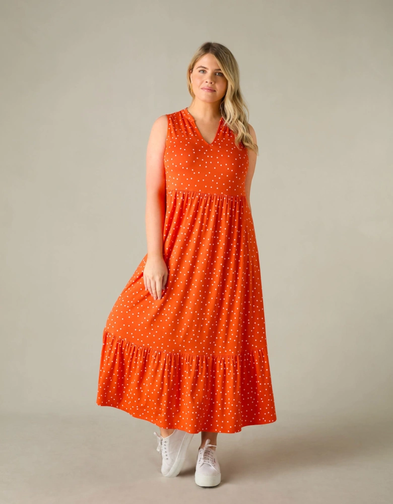 Red Spot Jersey Sleeveless Midi Dress