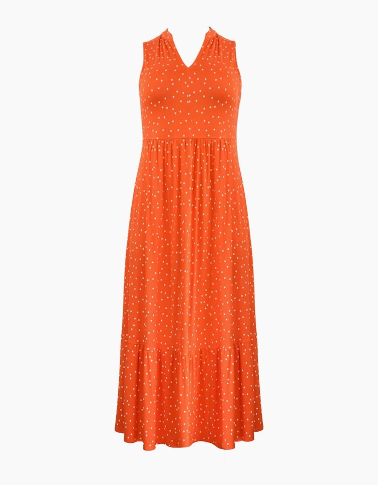 Red Spot Jersey Sleeveless Midi Dress