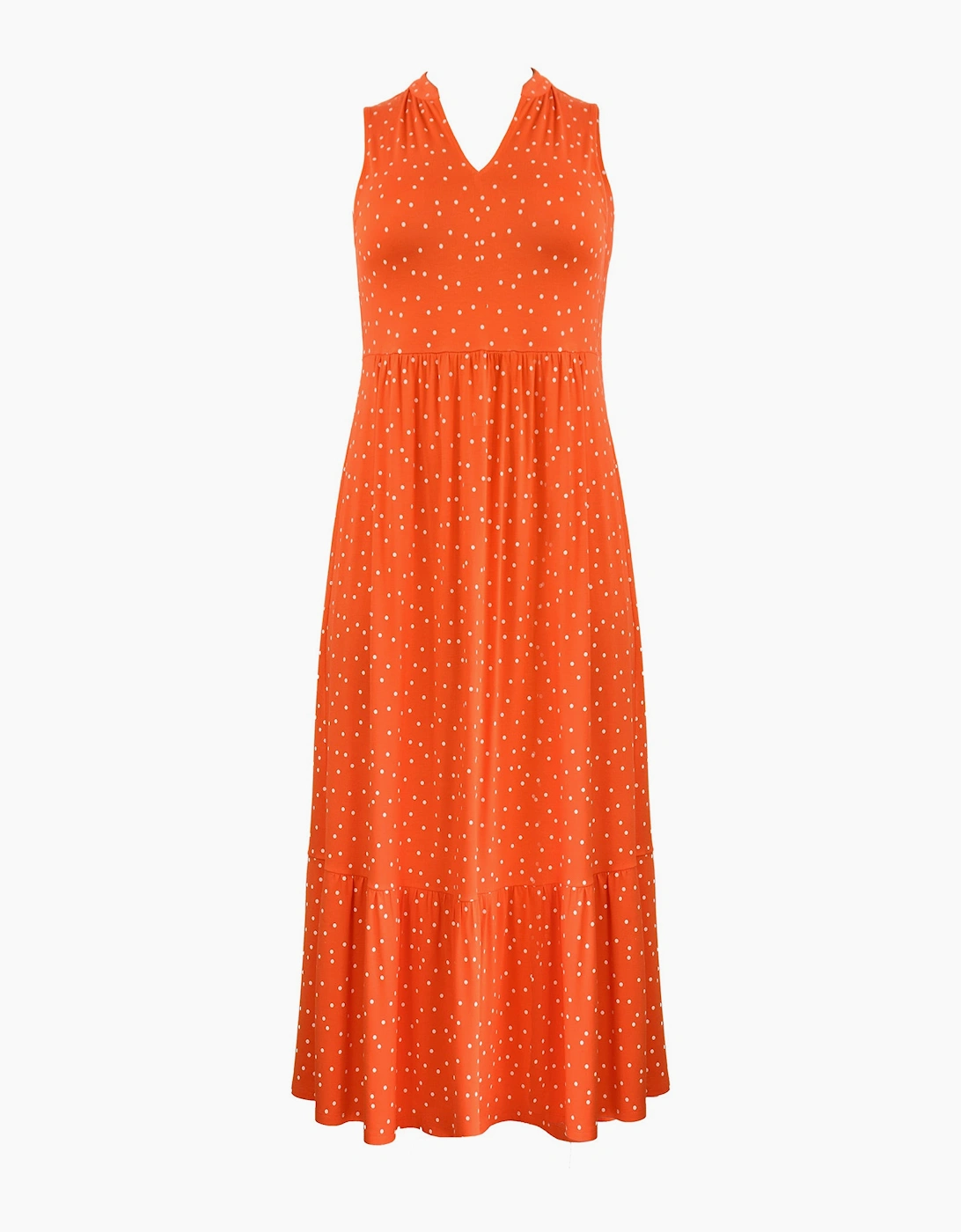 Red Spot Jersey Sleeveless Midi Dress