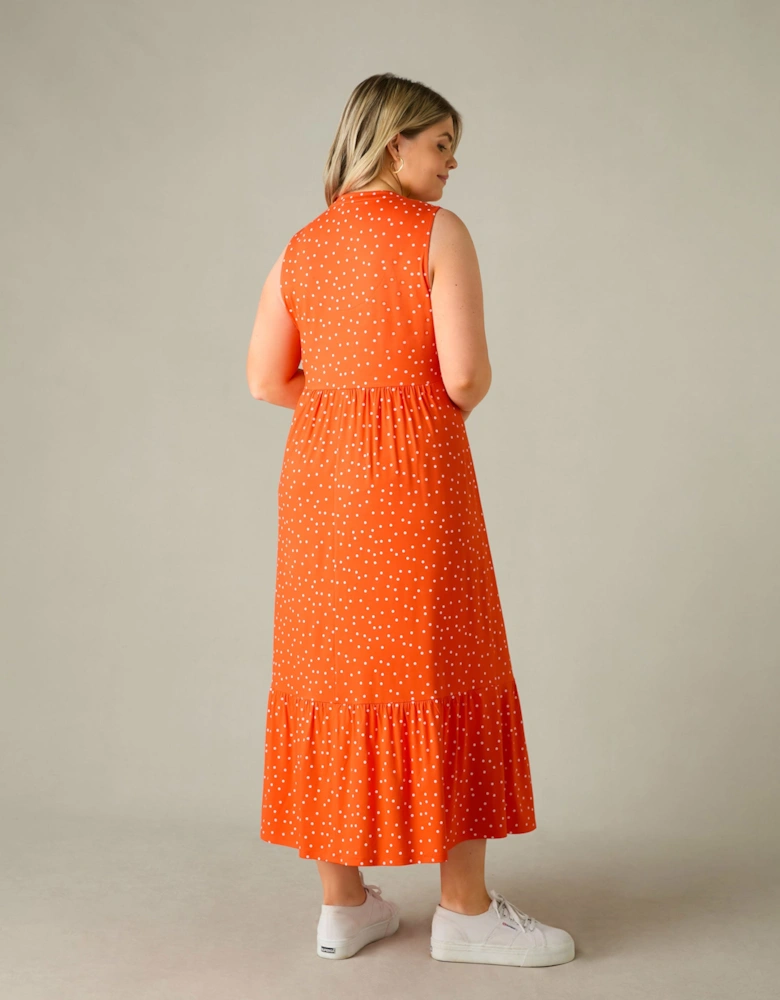 Red Spot Jersey Sleeveless Midi Dress