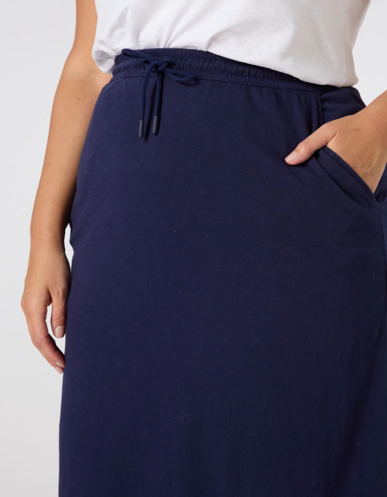 Navy Jersey Midi Skirt