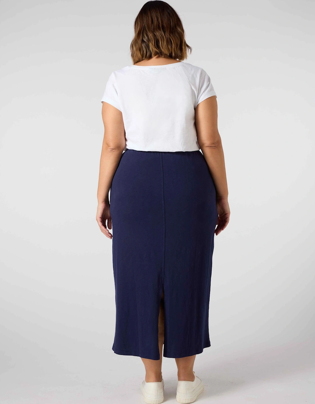 Navy Jersey Midi Skirt