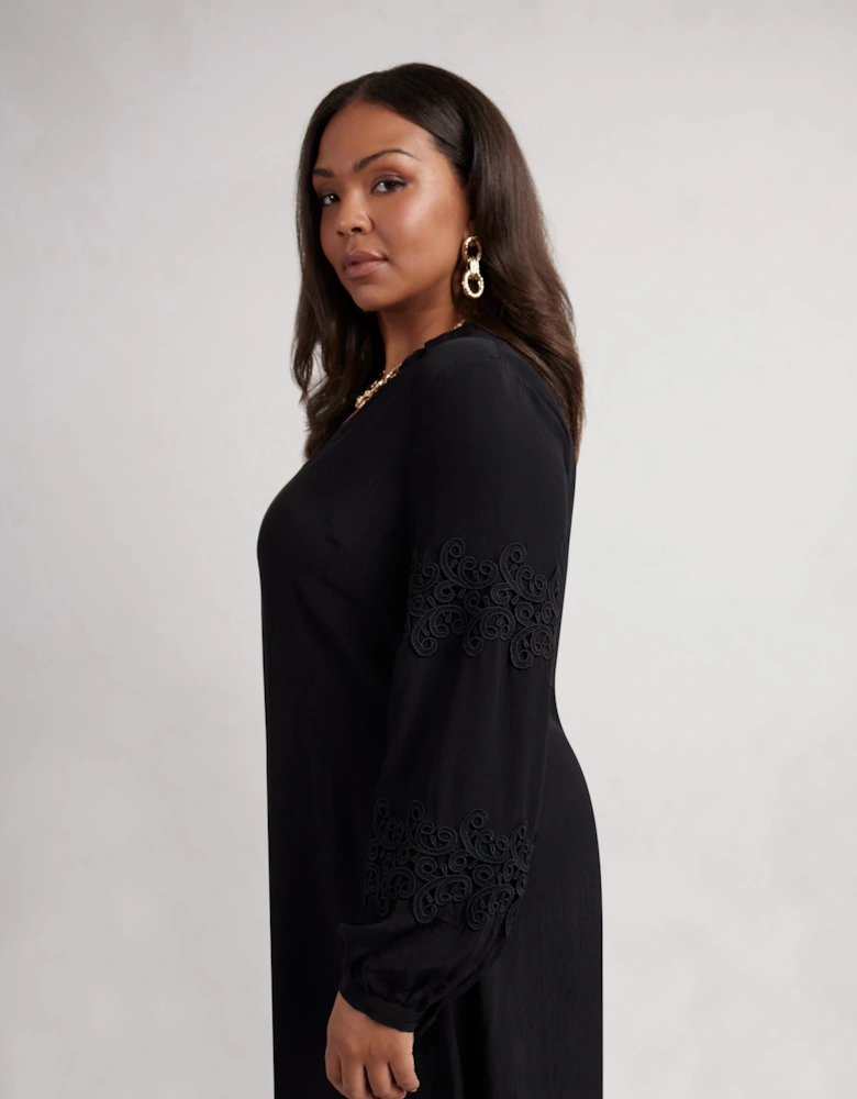 Petite Black Lace Detail Long Sleeve Dress