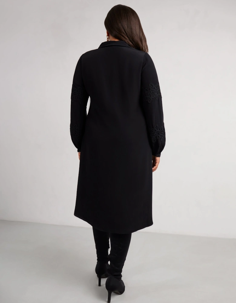 Petite Black Lace Detail Long Sleeve Dress