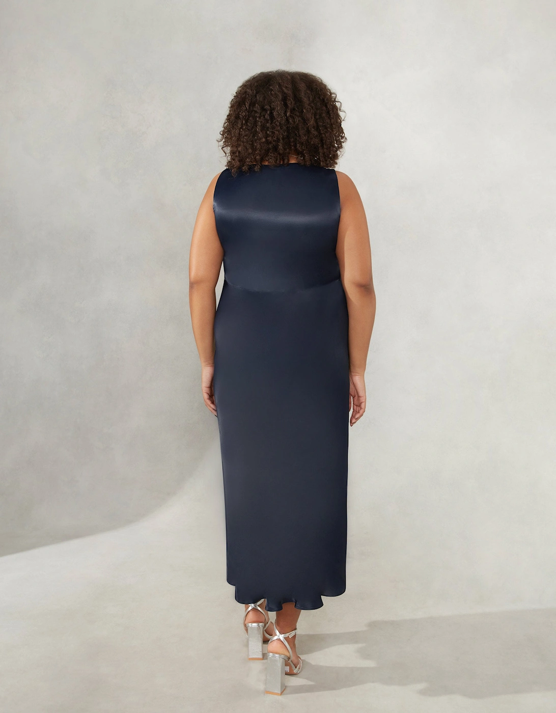 Navy Satin Bias Cut Empire Line Midaxi Dress