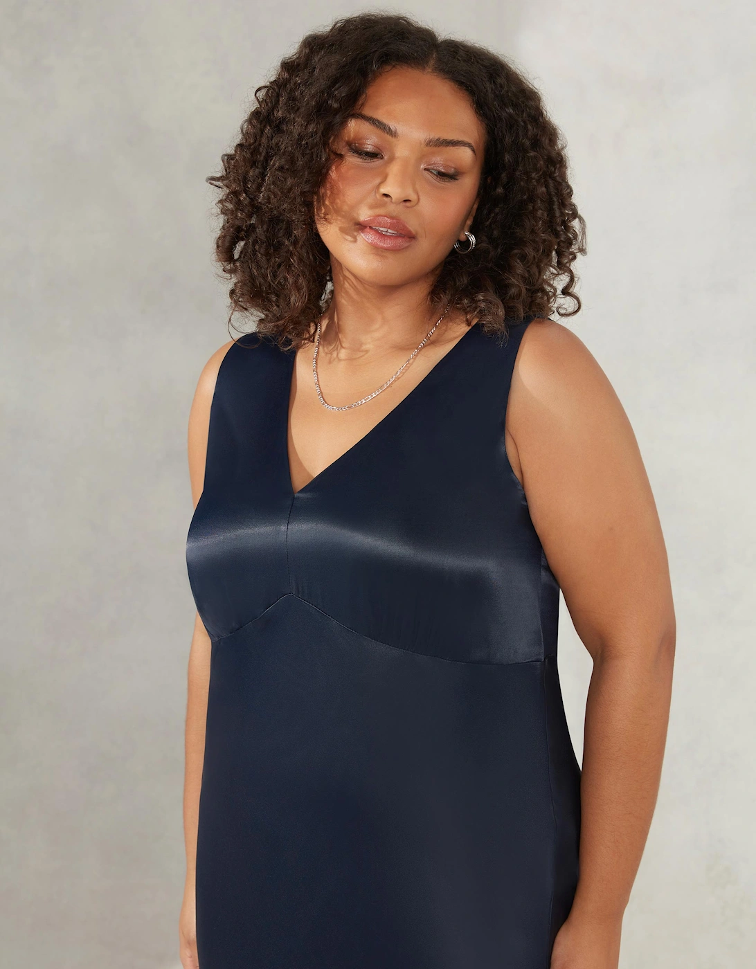 Navy Satin Bias Cut Empire Line Midaxi Dress