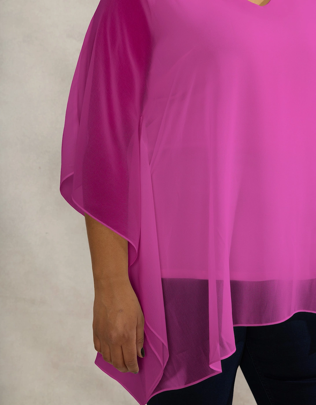 Magenta Chiffon V Neck Overlay Top
