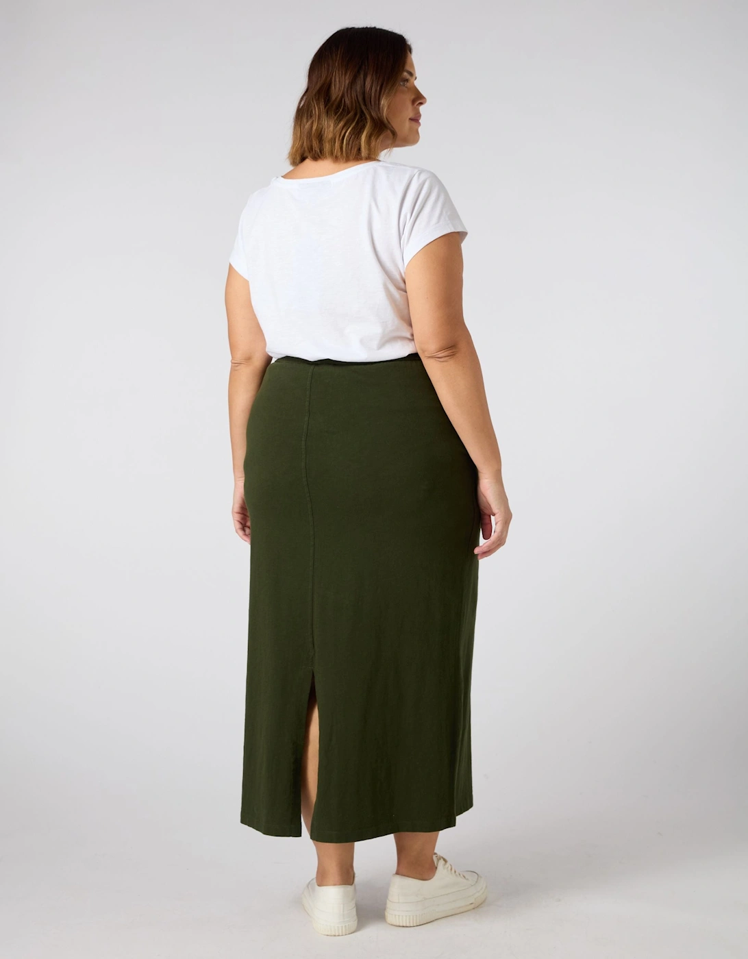 Khaki Jersey Midi Skirt