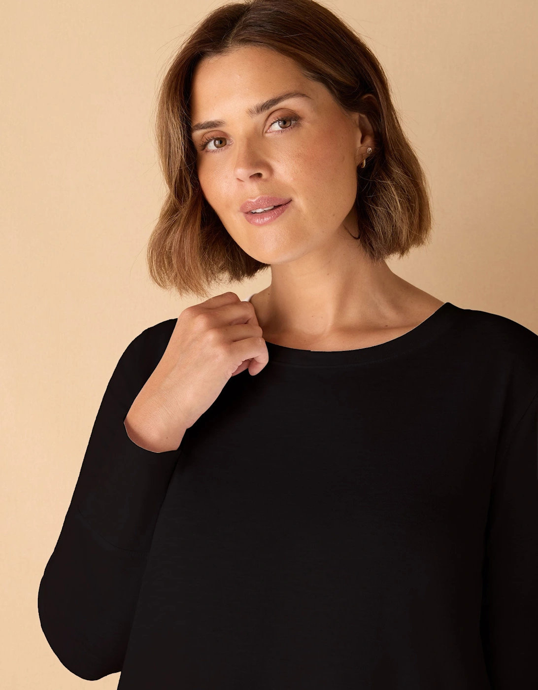 Black Cotton Slub Crew Neck Long Sleeve T-Shirt