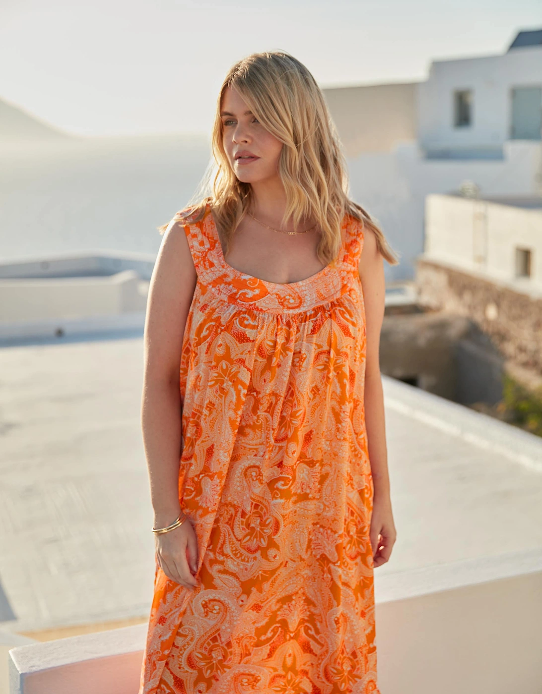 Orange Paisley Tiered Midaxi Dress