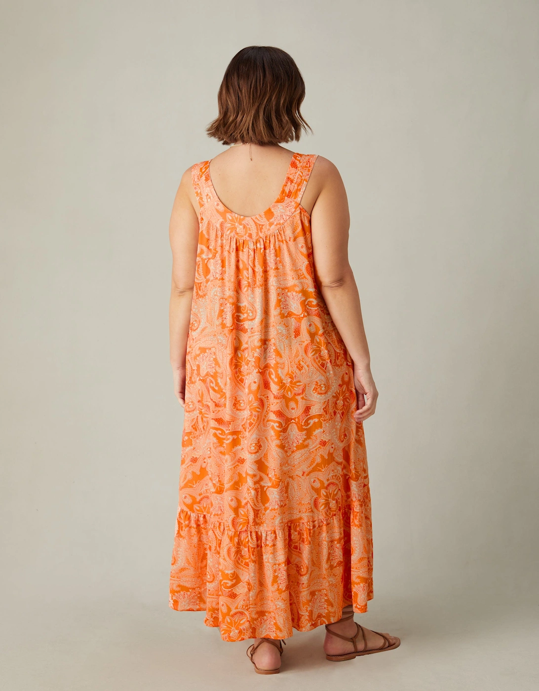 Orange Paisley Tiered Midaxi Dress
