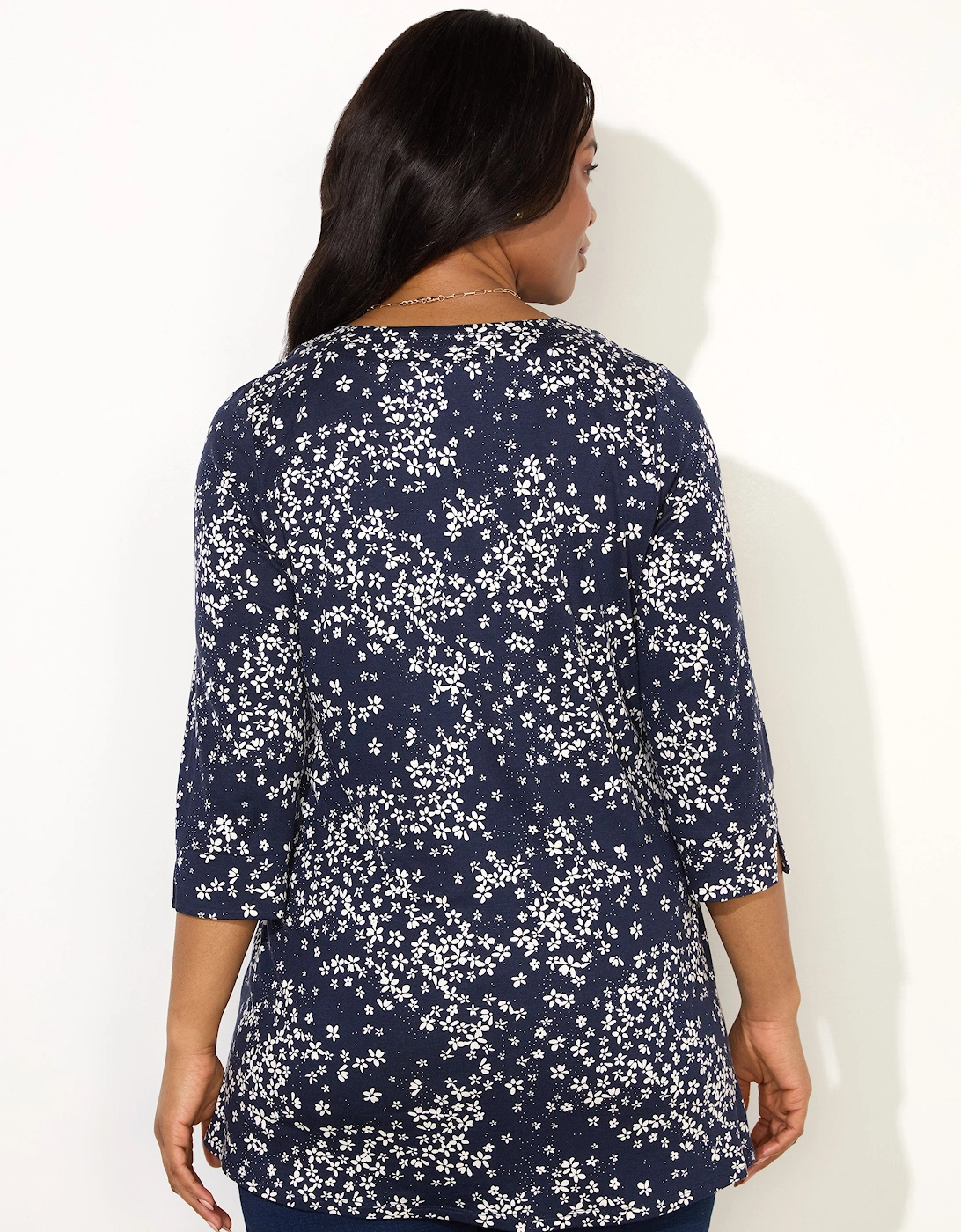 Navy Ditsy Print Split Sleeve Tunic