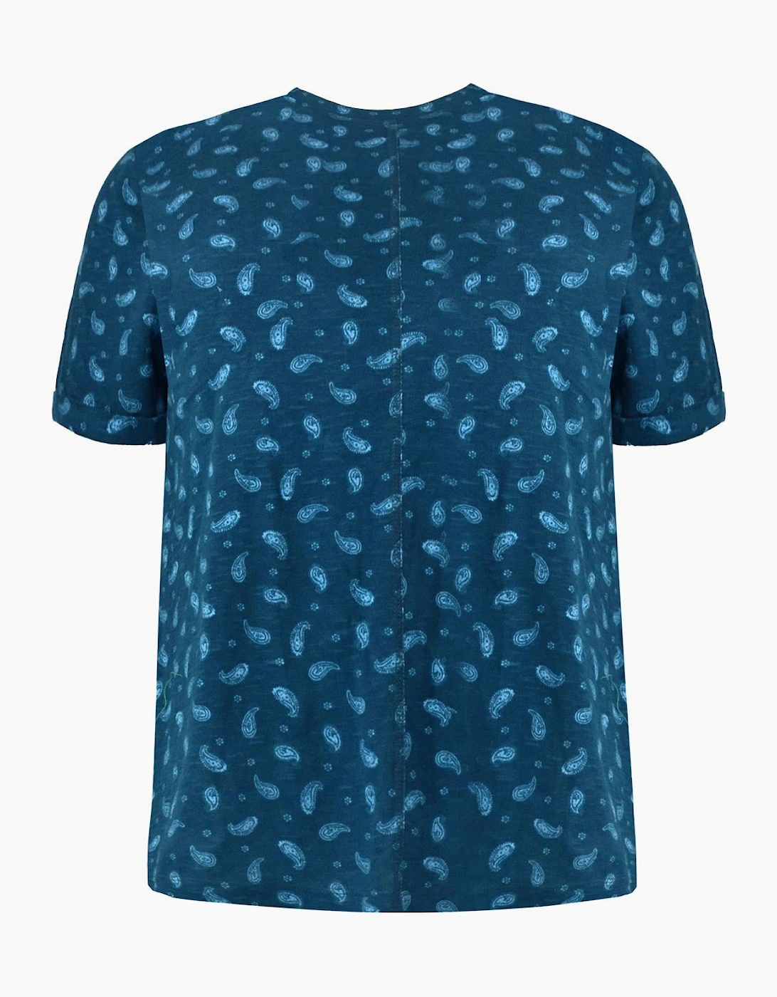Blue Paisley Cotton Slub Round Neck T-Shirt