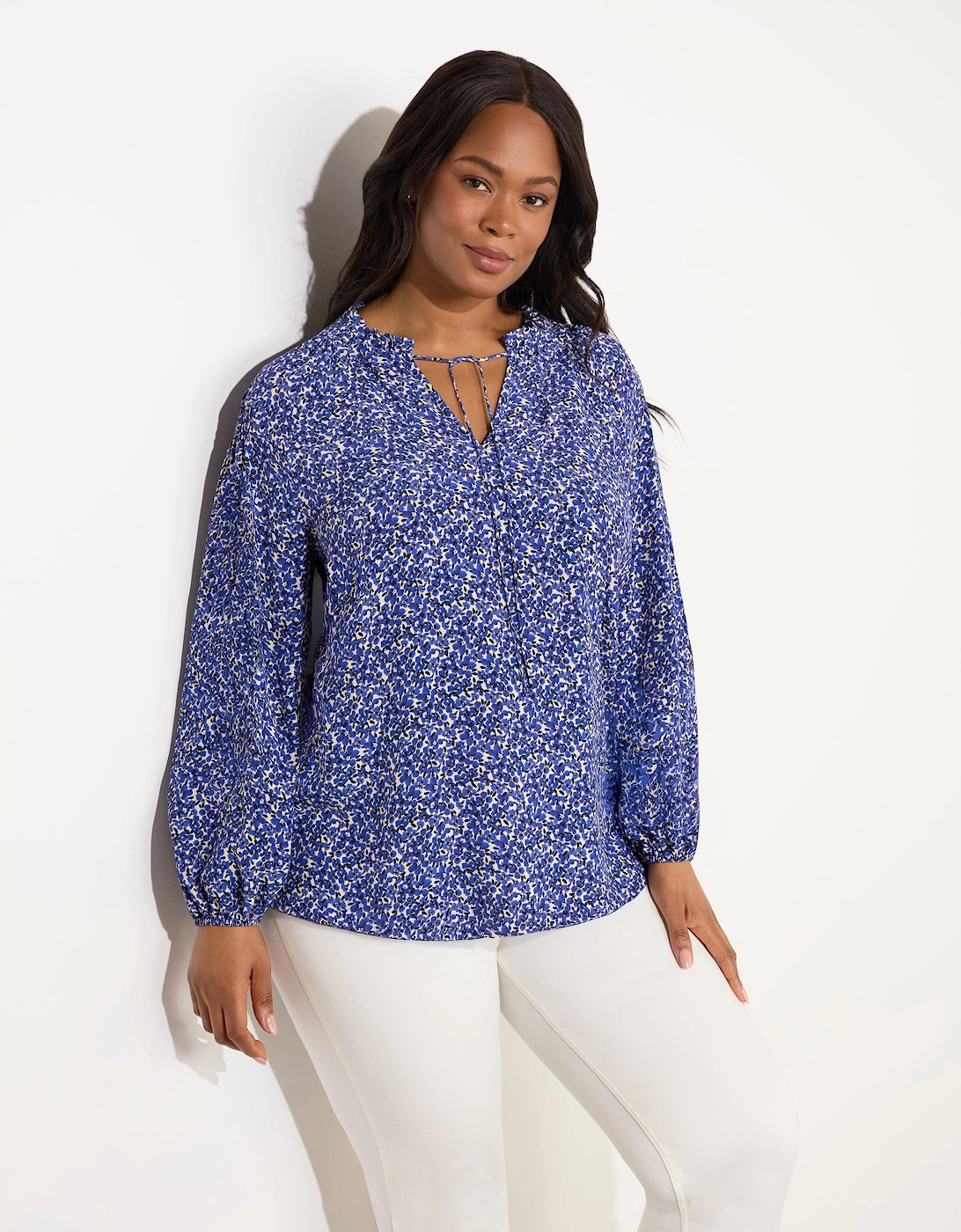 Blue Ditsy Shirred Raglan Sleeve Blouse, 4 of 3