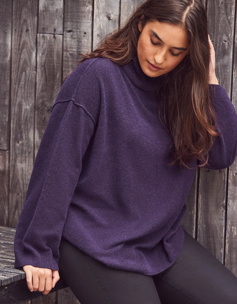 Deep Purple Cashmere-Blend Roll Neck Knit Jumper