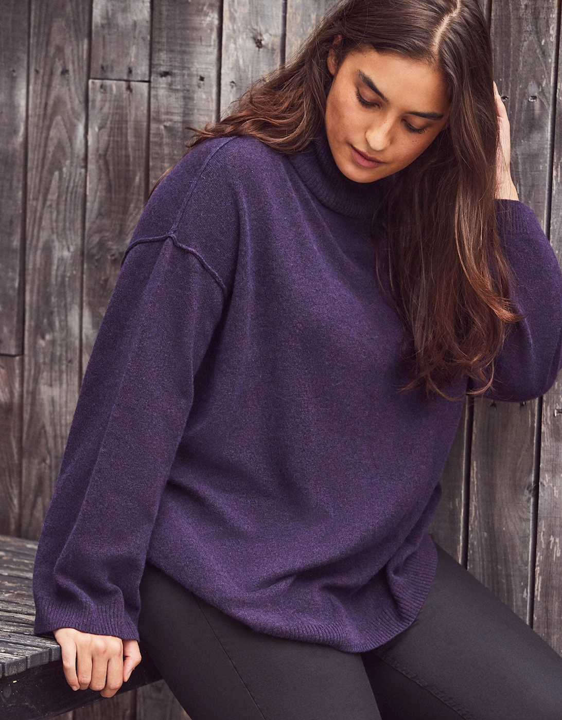 Deep Purple Cashmere-Blend Roll Neck Knit Jumper