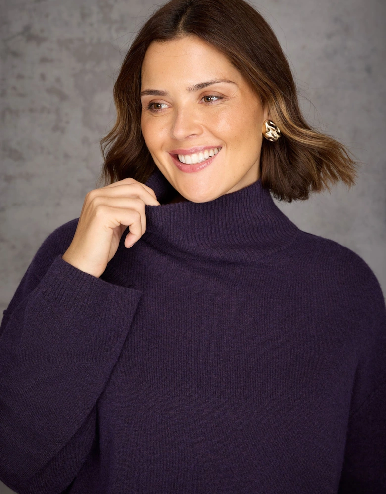 Deep Purple Cashmere-Blend Roll Neck Knit Jumper