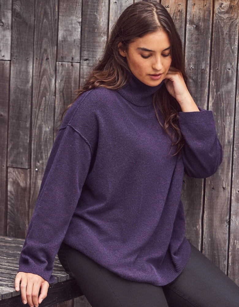 Deep Purple Cashmere-Blend Roll Neck Knit Jumper