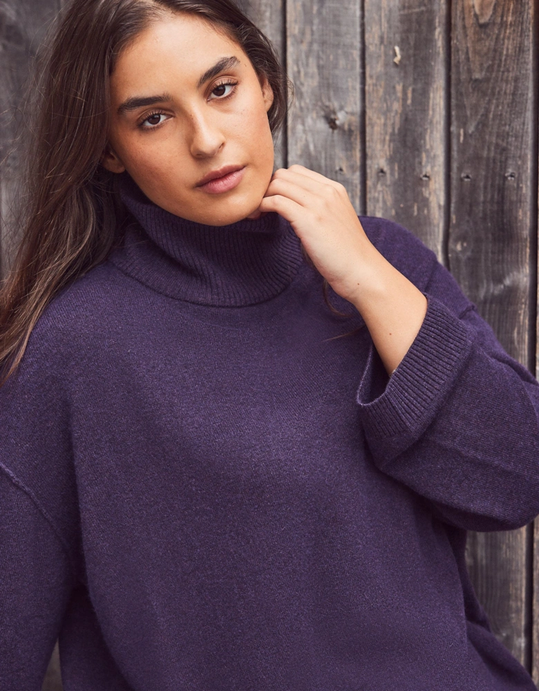 Deep Purple Cashmere-Blend Roll Neck Knit Jumper
