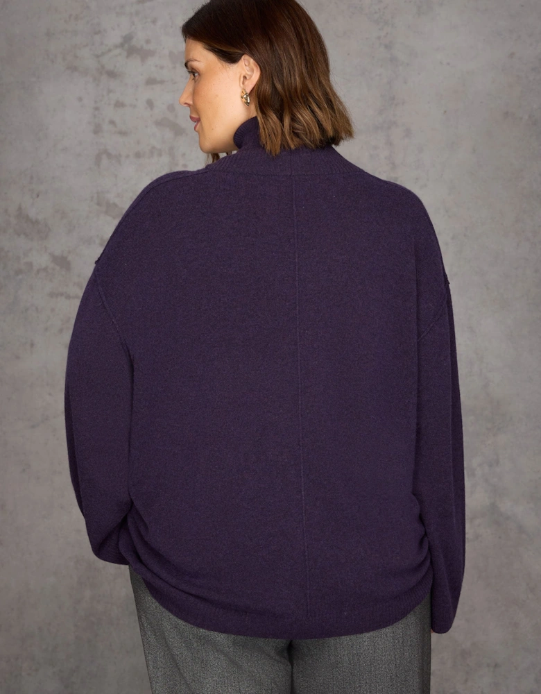 Deep Purple Cashmere-Blend Roll Neck Knit Jumper