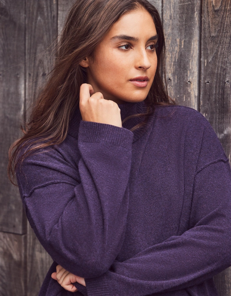 Deep Purple Cashmere-Blend Roll Neck Knit Jumper