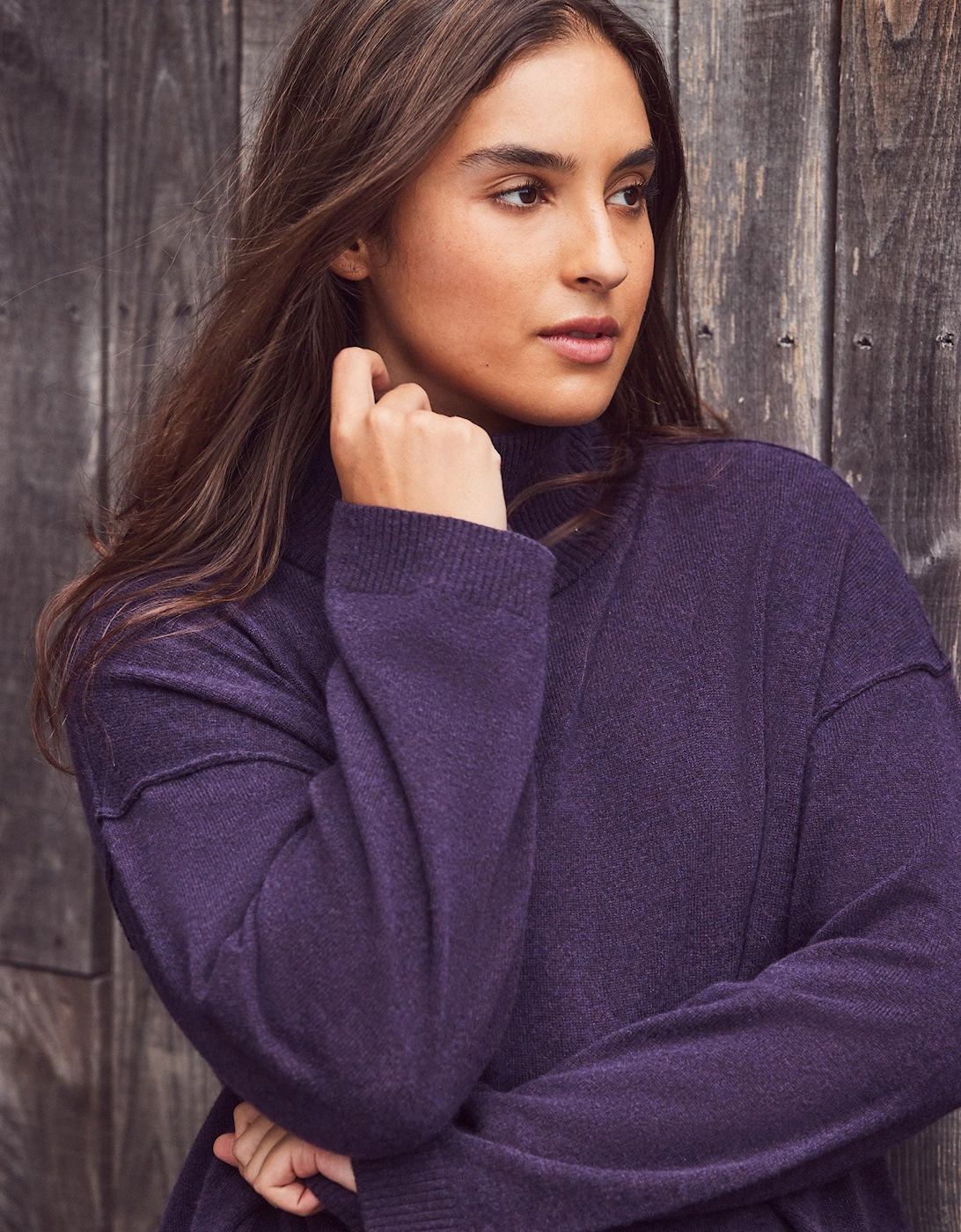 Deep Purple Cashmere-Blend Roll Neck Knit Jumper
