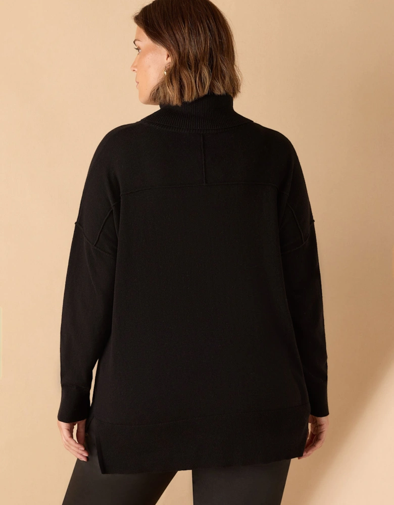 Black Roll Neck Knit Jumper