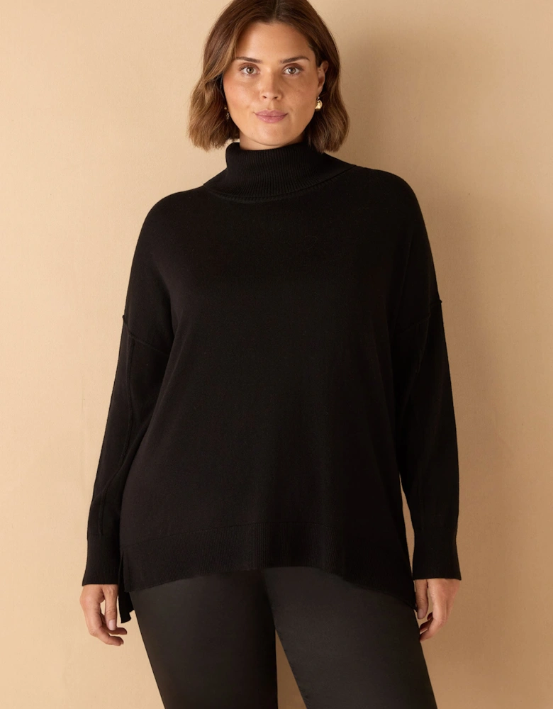 Black Roll Neck Knit Jumper