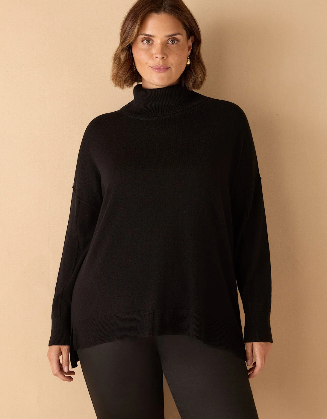 Black Roll Neck Knit Jumper