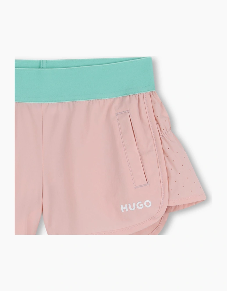 Girls Pale Pink Logo Runner Shorts