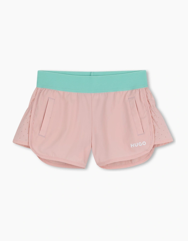Girls Pale Pink Logo Runner Shorts