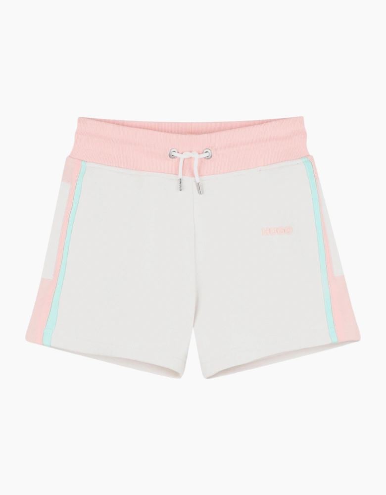 Girls Cream Pale Pink Logo Sweat Short