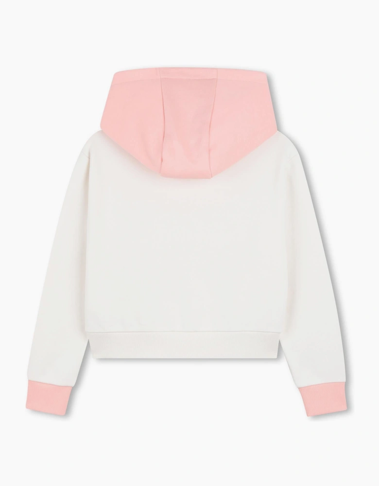 Girls Cream Pale Pink Logo Hooded Sweatshirt