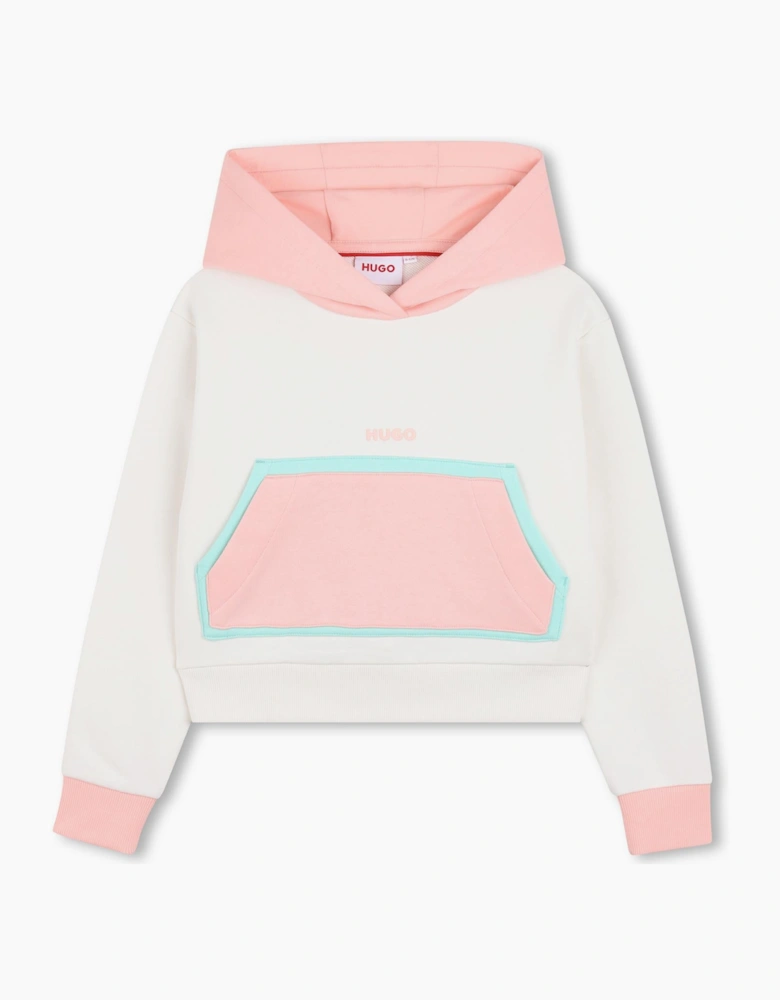 Girls Cream Pale Pink Logo Hooded Sweatshirt