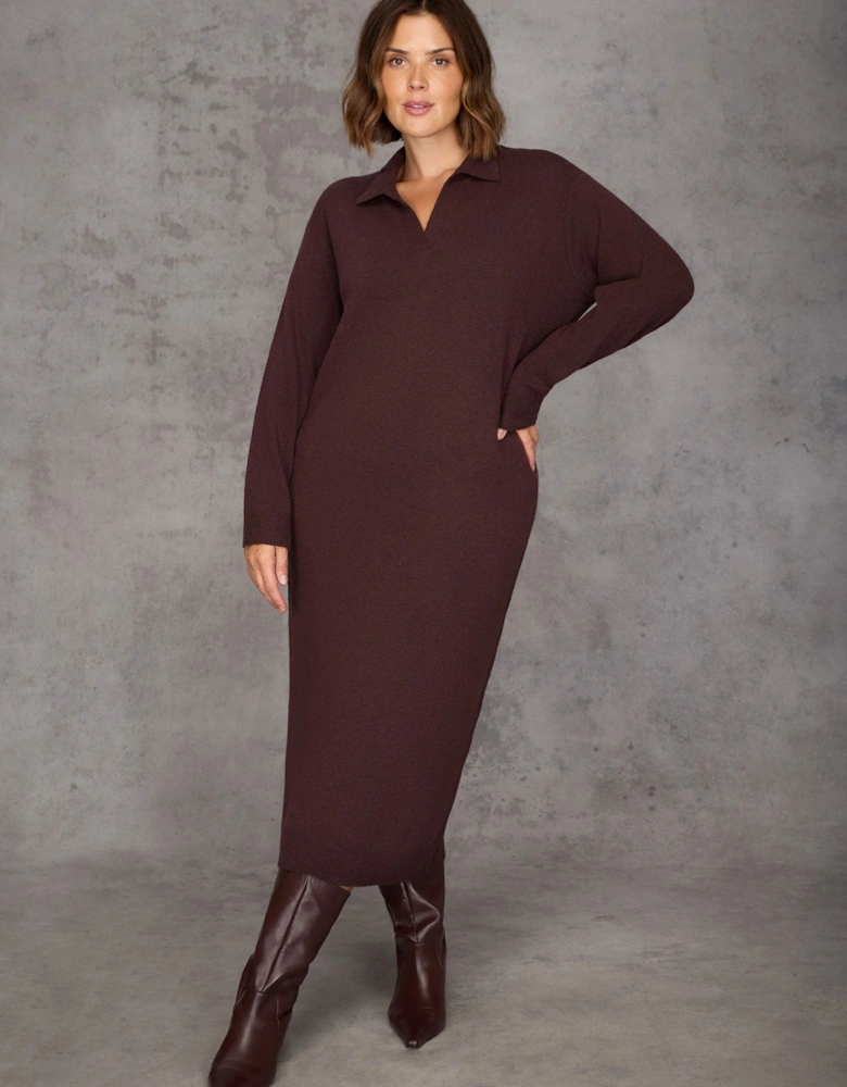 Chocolate Brown Polo Neck Knit Dress