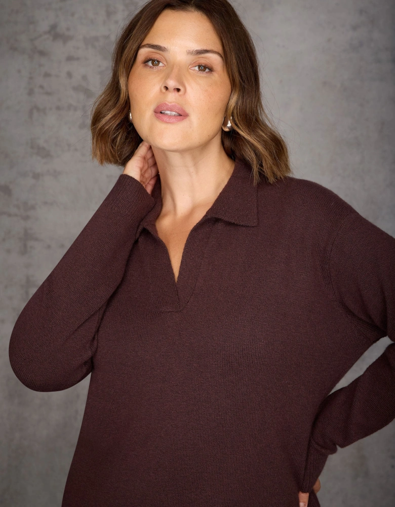 Chocolate Brown Polo Neck Knit Dress