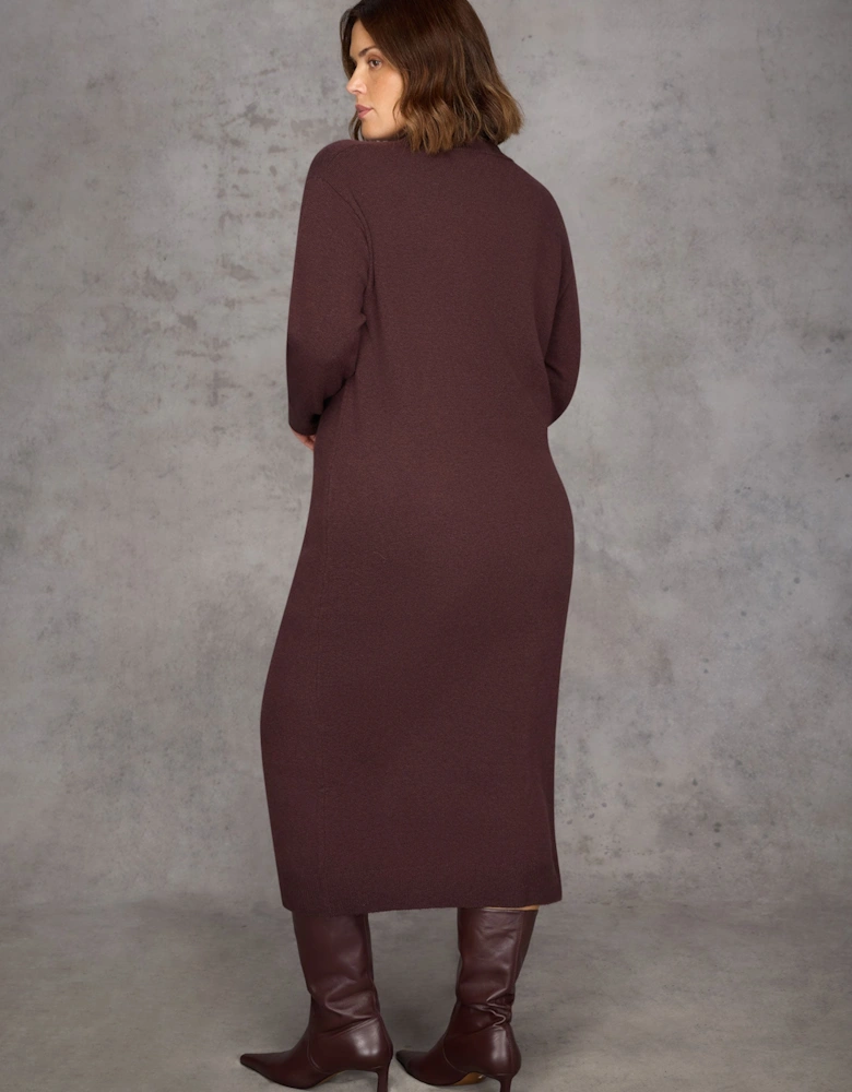 Chocolate Brown Polo Neck Knit Dress