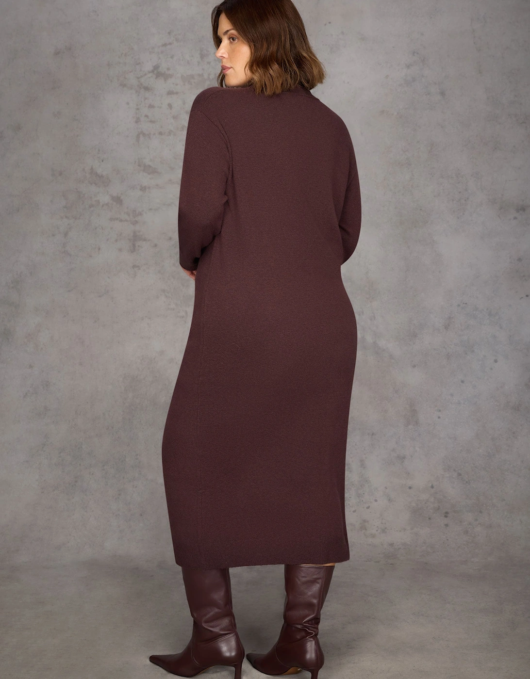 Chocolate Brown Polo Neck Knit Dress
