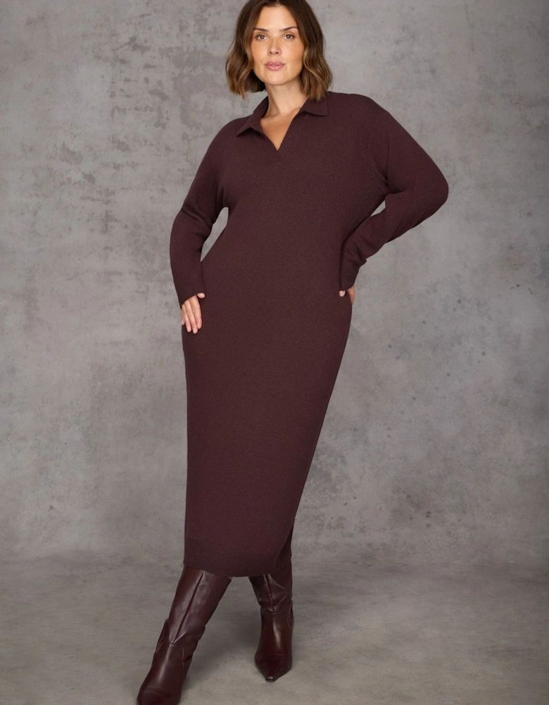 Chocolate Brown Polo Neck Knit Dress
