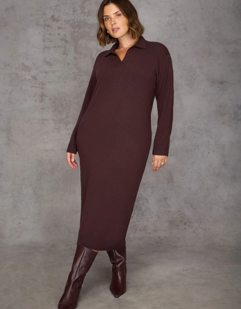 Chocolate Brown Polo Neck Knit Dress