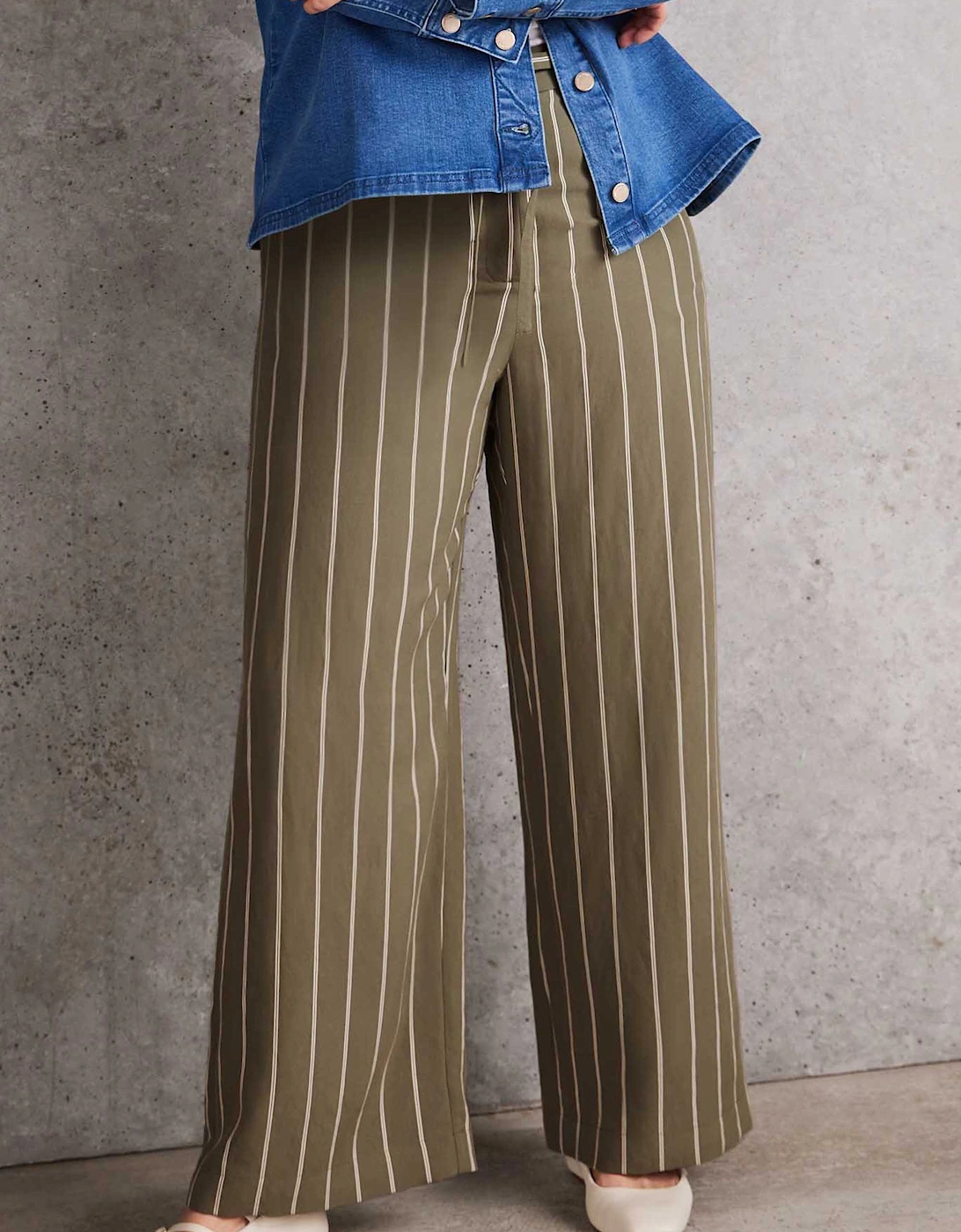 Petite Khaki Striped Wide Leg Belted Trouser, 6 of 5