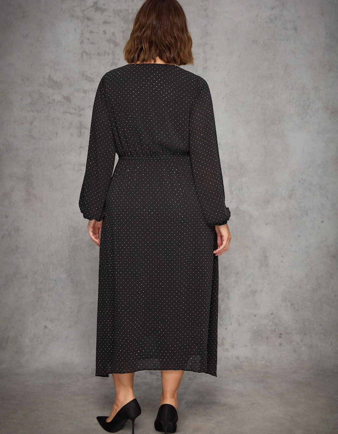 Black All-Over Embellishment Midaxi Dress