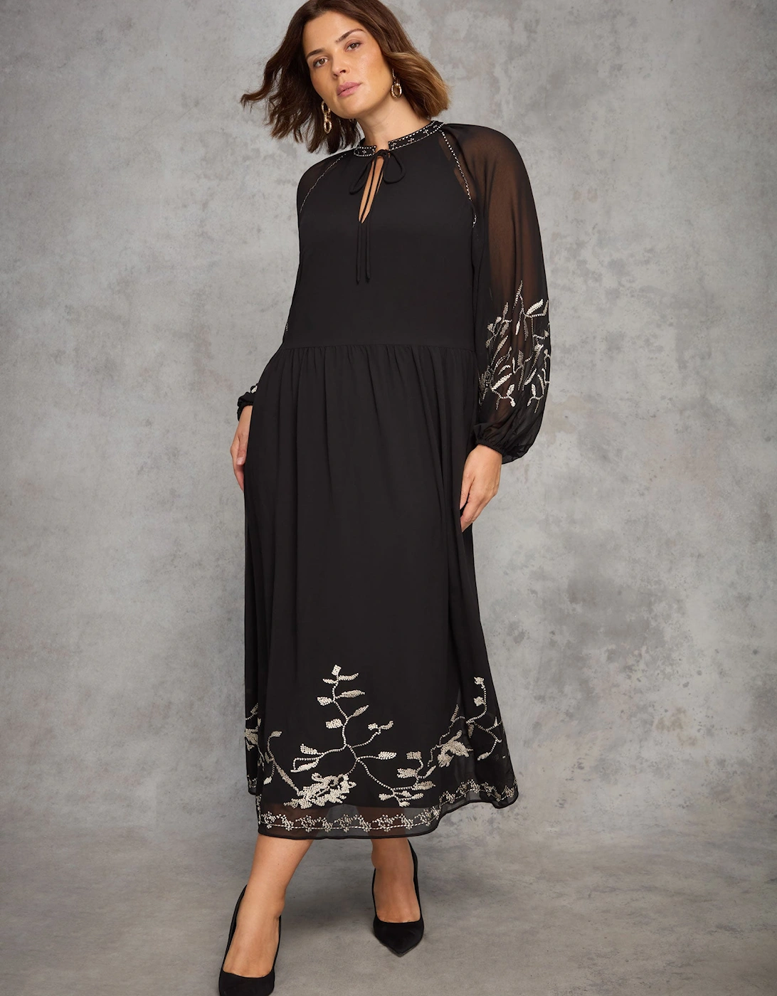 Black Midaxi Dress With Gold Embellishment