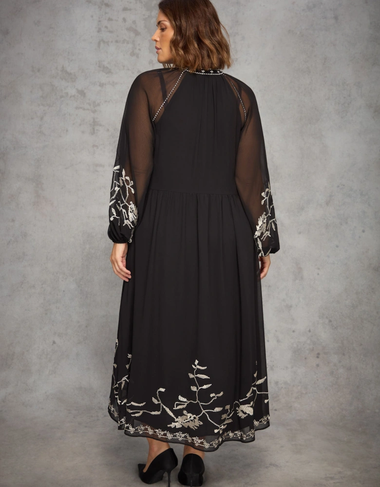 Black Midaxi Dress With Gold Embellishment