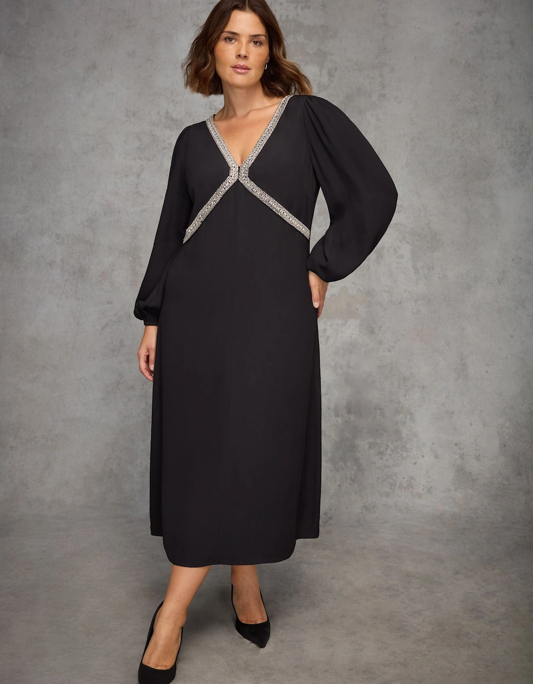 Black Embellished Trim Midaxi Dress, 6 of 5